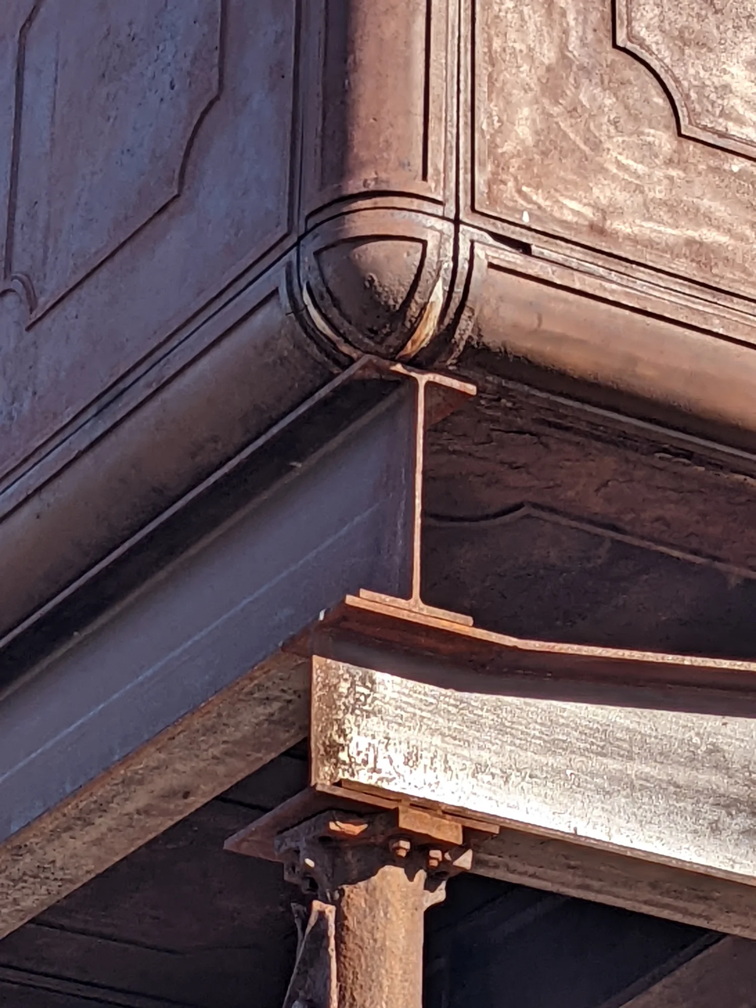 Close detail of historic metal building fabric and junctions
